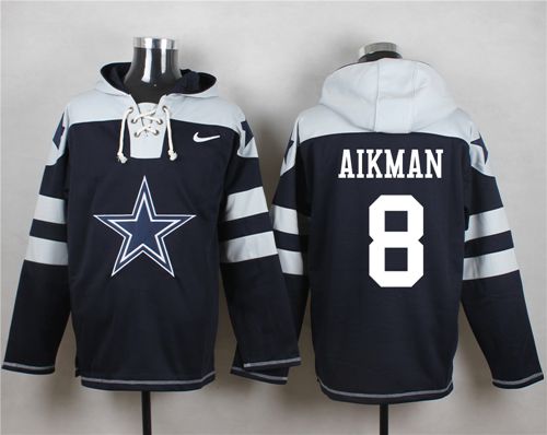 Nike Cowboys #8 Troy Aikman Navy Blue Player Pullover NFL Hoodie